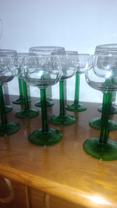 Jogo de 12 copos vintage, pé e base verde