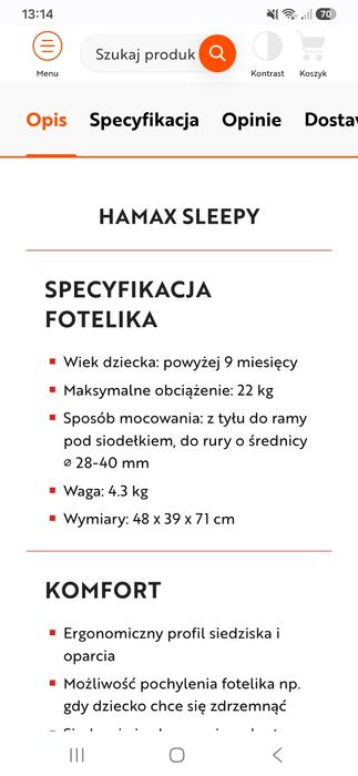 Fotelik rowetowy Hamax Sleepy
