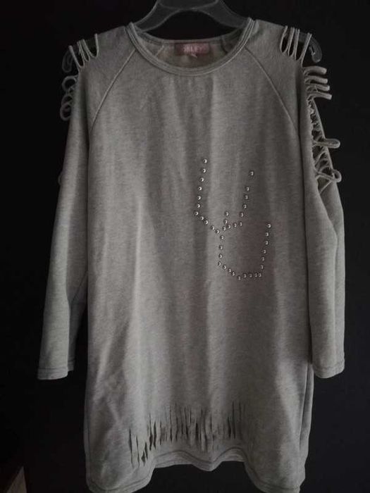 Szara tunika/bluza dresowa cięcia rozcięcia