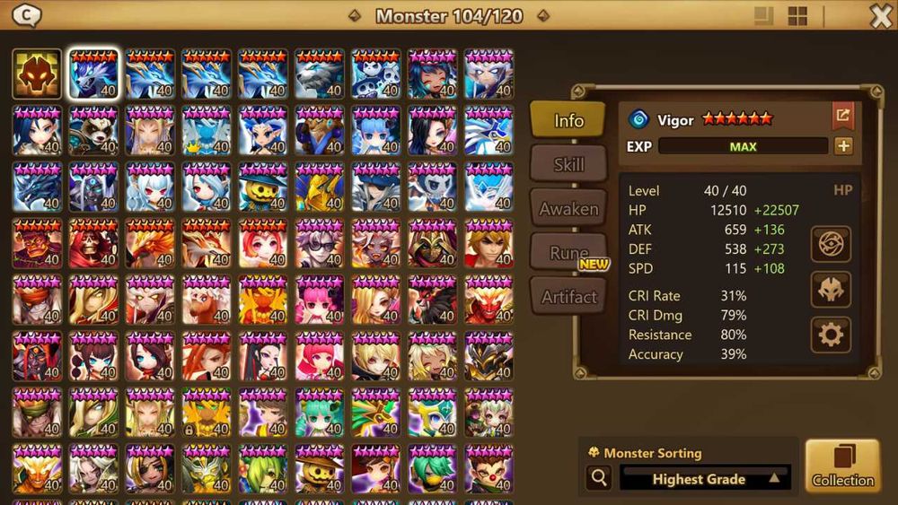 Акаунт Summoners War. 9 років Акаунту, 120шт 40лвл персонажів.