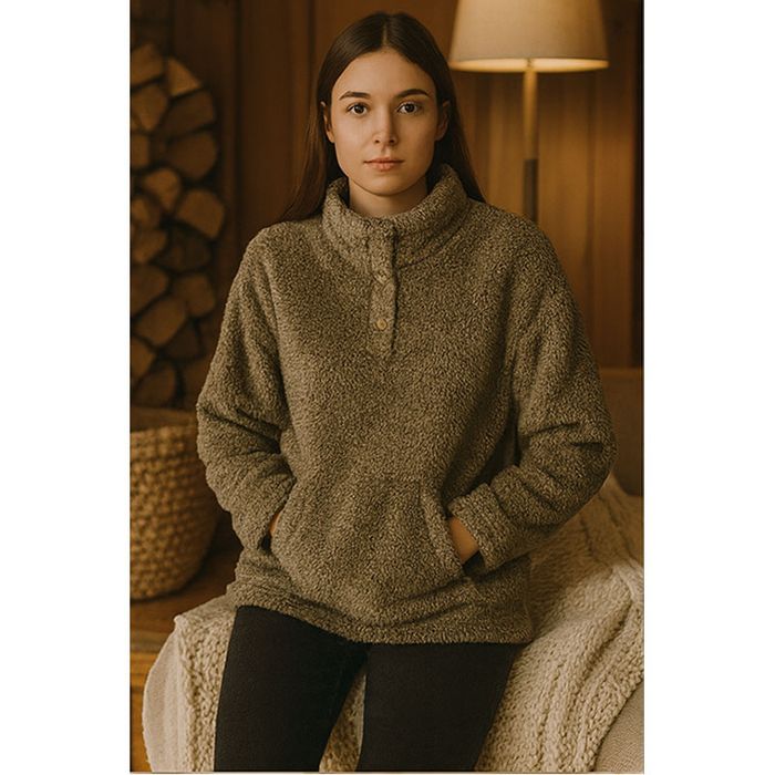 Khaki pluszowa bluza sweter damski L