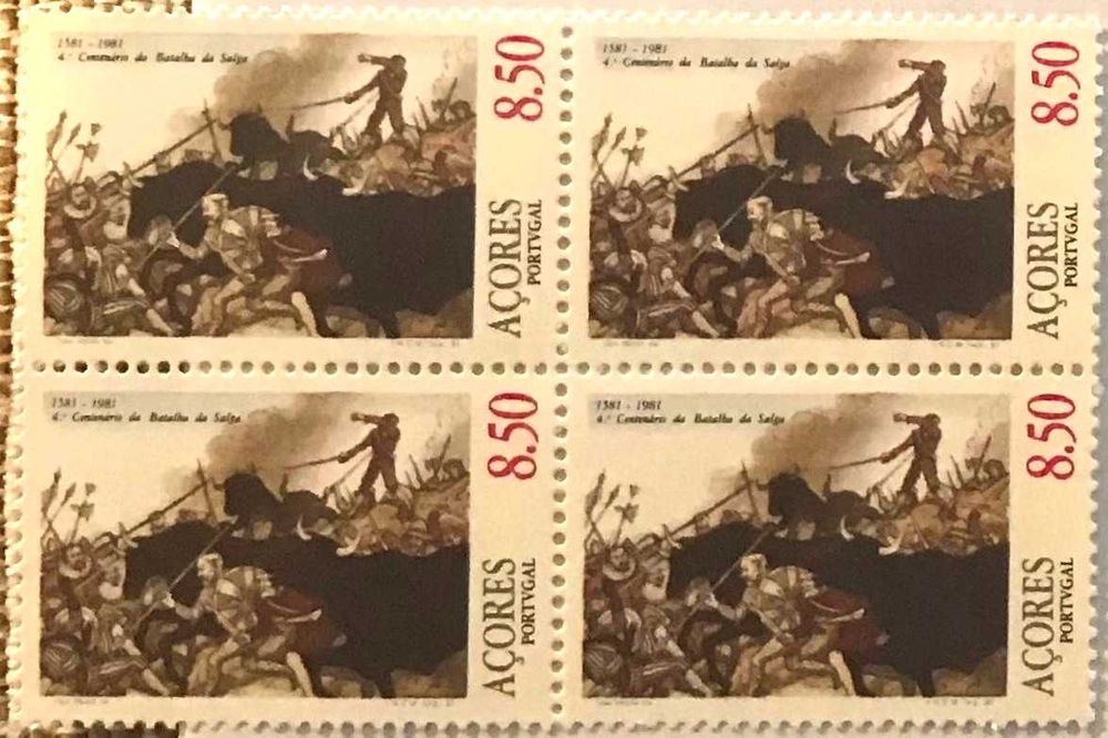 Quadra de selos novos de 8$50 - Batalha de Salga - Açores - 1981