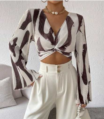 Летняя легкая короткая блузка рубашка женская с длинным рукавом