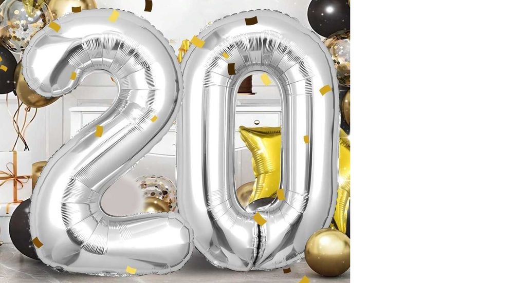 Srebrne Duże Balony Na 20 Urodziny - 100 Cm