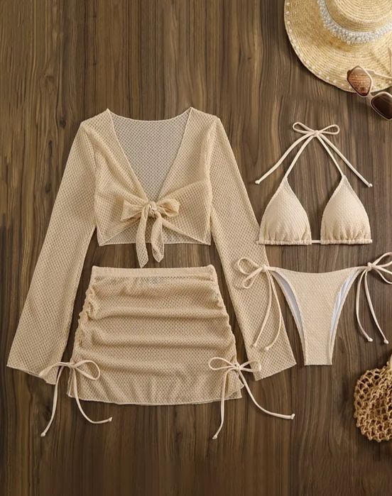 Стильний купальники 4в1 молочний/беж/шоколадний