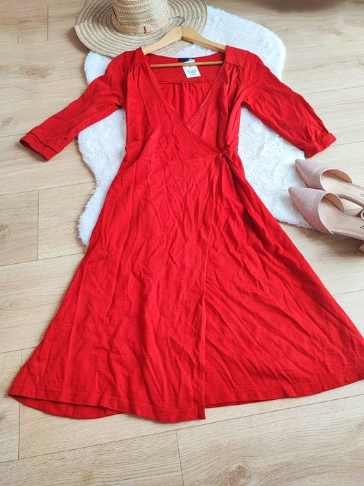 Nowa Czerwona kopertowa midi sukienka S36 h&M do karmienia