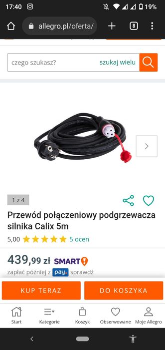 Przewód połączeniowy podgrzewacza silnika Calix 5 m. Nowy.