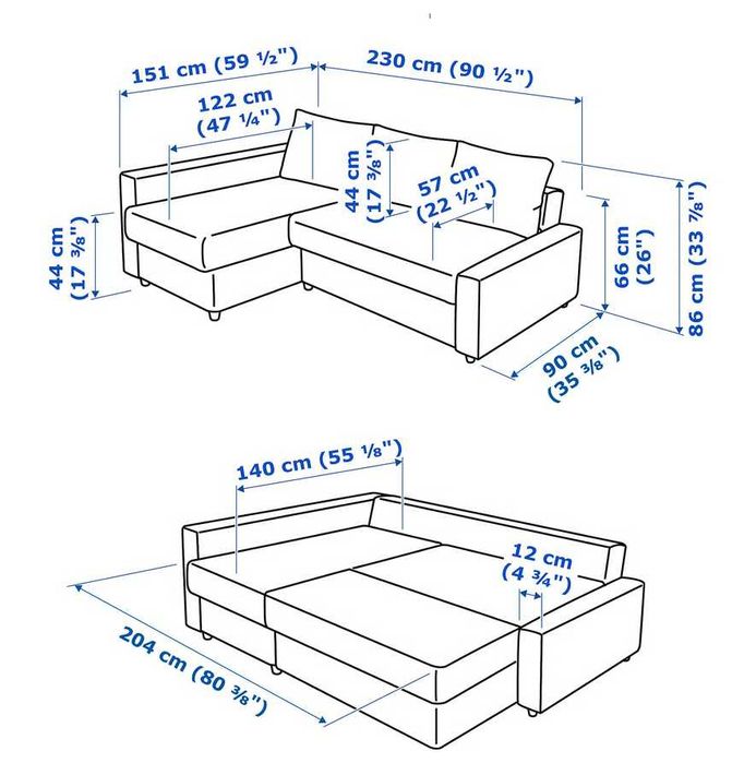 Sofá-cama IKEA com chaise longue e arrumação – 230 cm