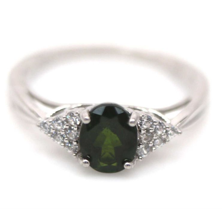 Pierścionek Srebro 925 Naturalny Diopsyd Chrome r18 Rod