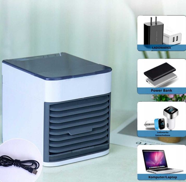 KLIMATYZATOR PRZENOŚNY na USB na wodę i lód 3W1 klimator wentylator