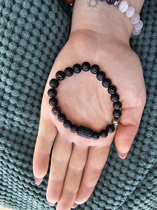 Koziorożec zodiak bransoletka na co dzień czarny agat minerały kwarc
