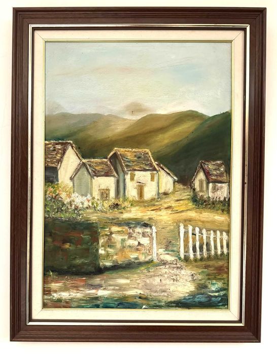 Quadro de parede pintado à mão com moldura