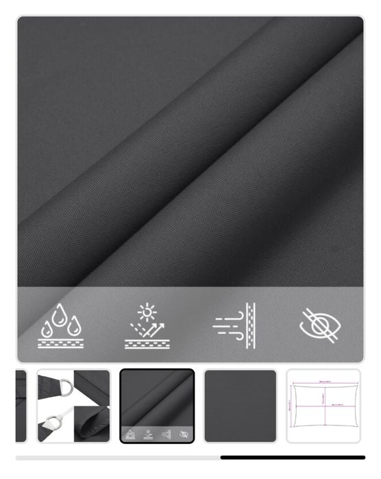 Sprzedam żagiel prostokątny, zadaszenie na taras, 2x5m kolor antracyt