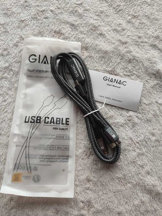 Gianac Kabel Ładujący Pleciony 1,2M 100W 3w1 usb C Lighting