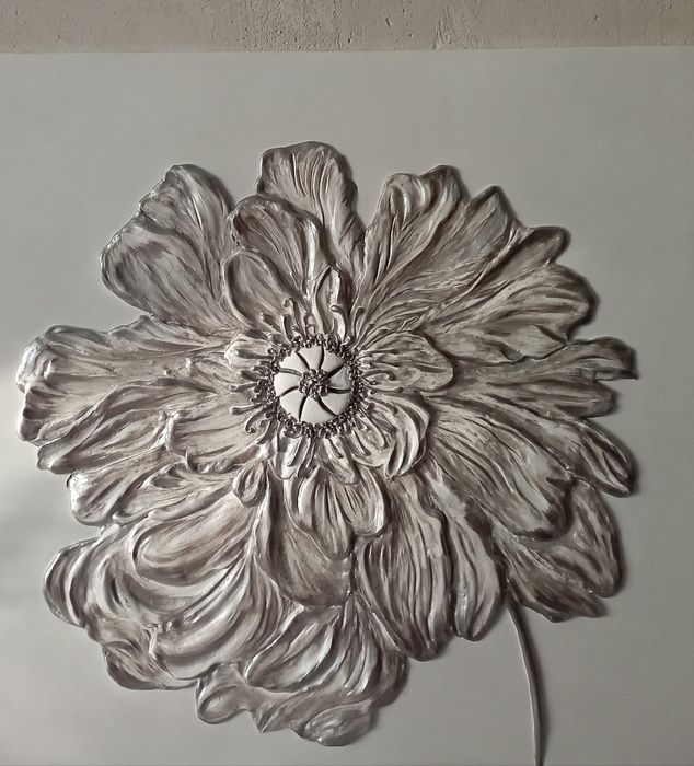 Подарунок Об'ємна Срібна Картина барельеф "Дикий мак"