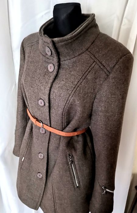 Damski ciepły brązowy płaszcz wełniany brązowe, Ewa 42 .