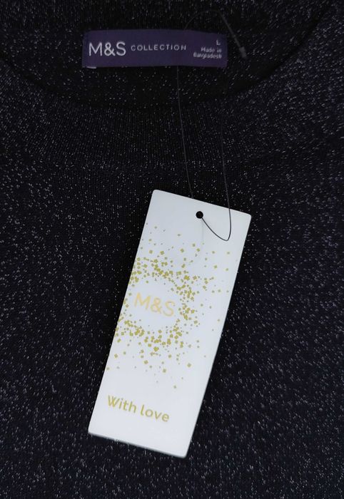 Sweter Z Srebrzystą Nitką Bufiaste Rękawy Czarny Marks & Spencer |R. L