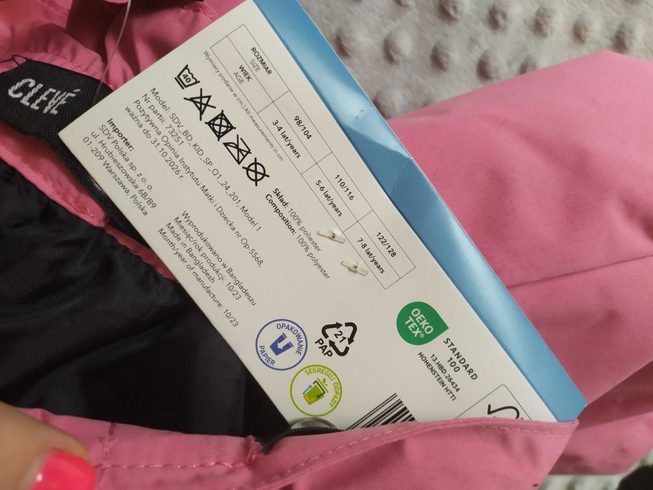 Dziecięce spodnie narciarskie 98/104 różowe dziewczęce Cleve