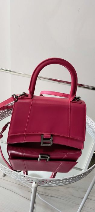 Torebka Balenciaga Hourglass Top Handle Bag Leather Small Pink