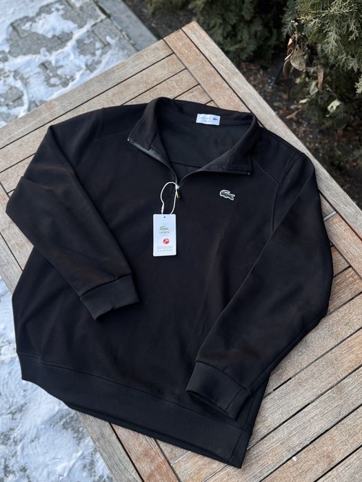 Полузамок Lacoste 1/3 зип мужской Лакост воротник Лакоста черный білий