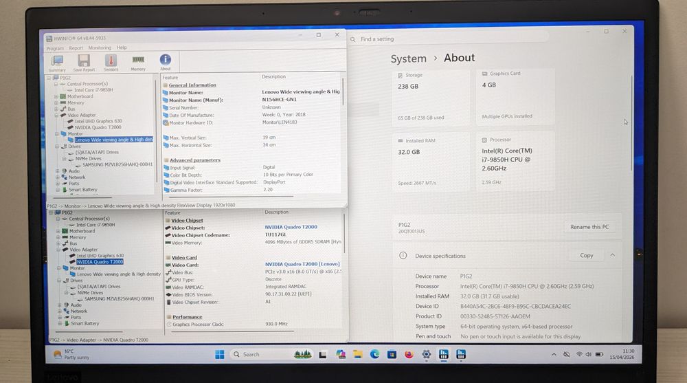 ThinkPad P1 Gen2 32/256 Quadro T2000. Під ремонт..