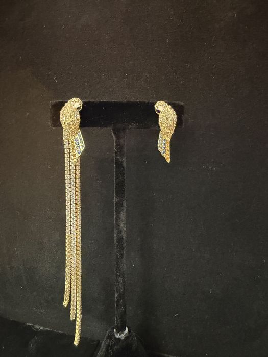 Kolczyki papugi z długimi ogonami sygn Swarovski
