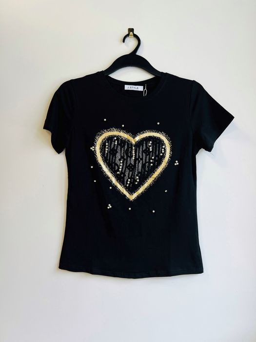 T-shirt damski serce czarny r.L/XL