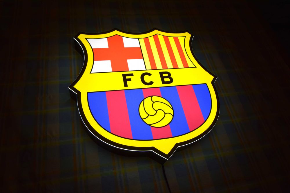 LED Neon FCB, Podświetlane Logo FC BARCELONA, Herb, Baner 3D, Kaseton