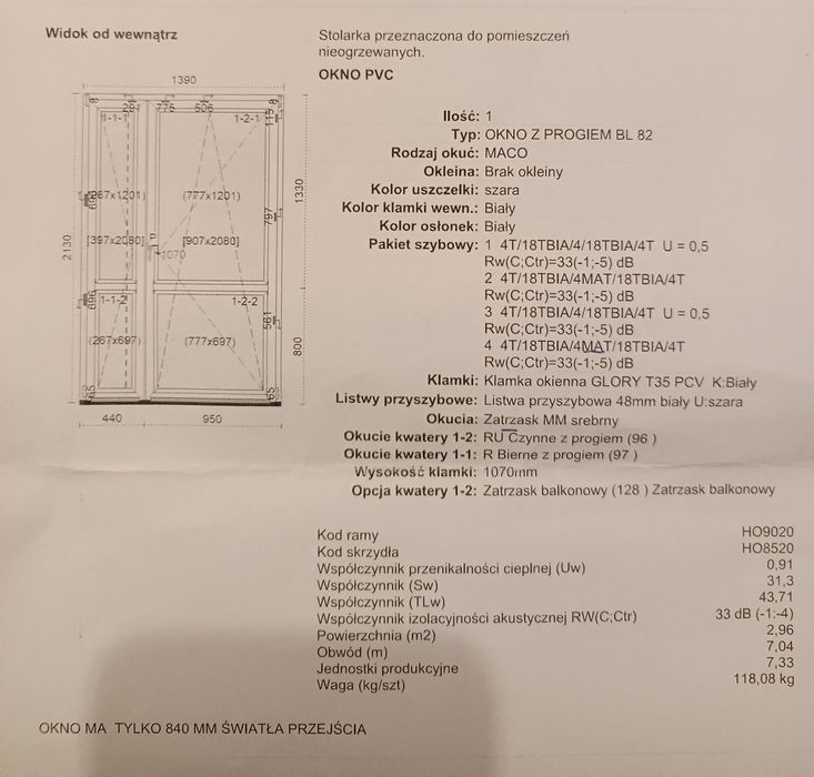 Drzwi balkonowe NOWE 2130x1390