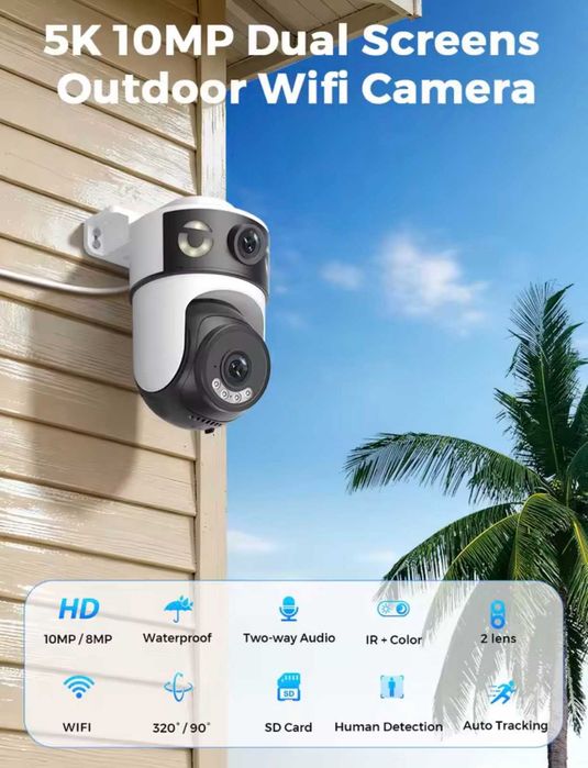 Вулична PTZ IP Камера 10MP 5K подвійна AI 5G Wi-Fi