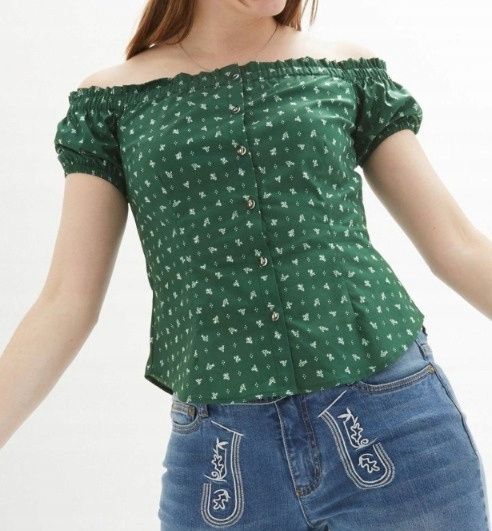 B.P.C zielona bluzka carmen z nadrukiem 42.