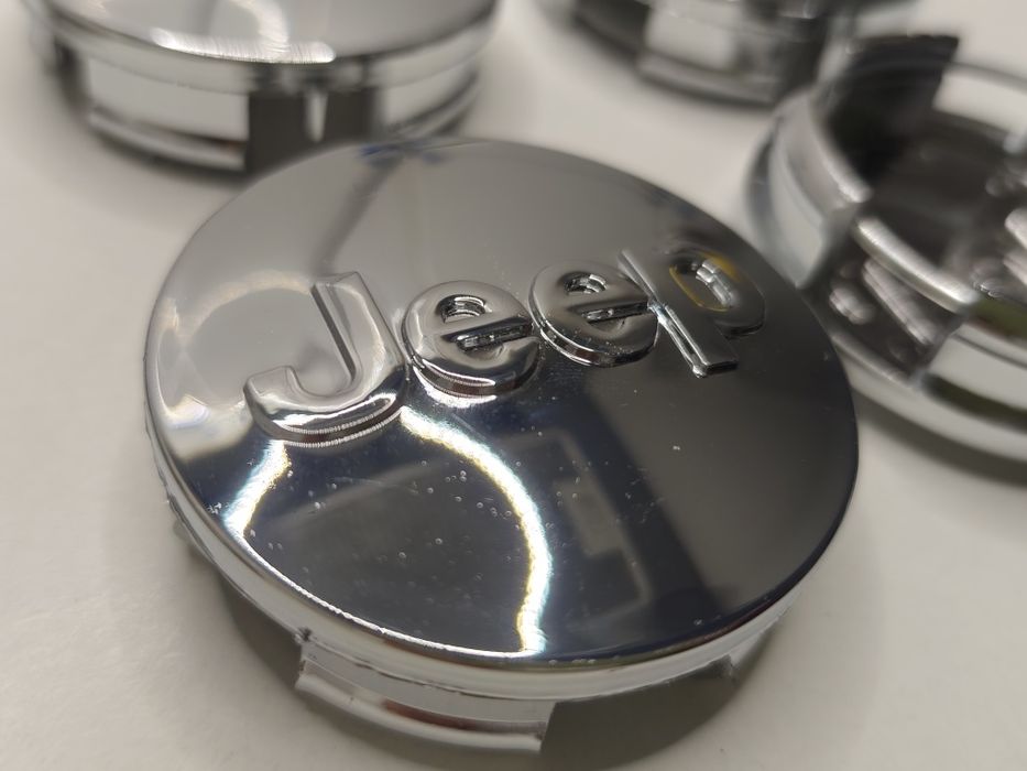 4 Centros Jante Jeep 64mm Tampas Cubos Rodas Cromado Preto Grand Cherokee Renegade Compass Wrangler Novo