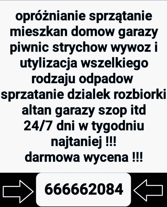 Sprzątanie wywóz smieci utylizacja rozbiorki transport szybkie terminy