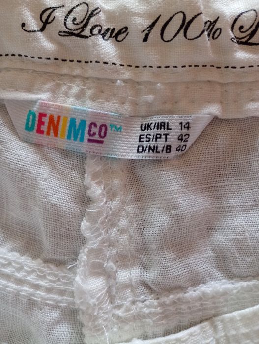 Spodnie Lniane białe 100% len, wakacje,lato, upał róż.42