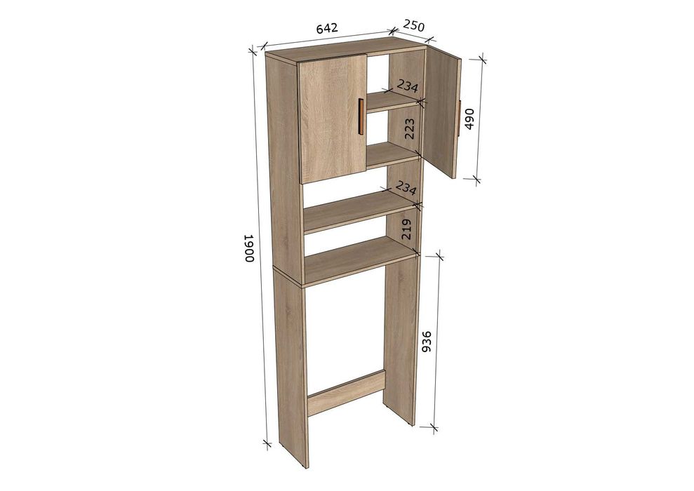Тумба над стиральной машиной МП-006 с полками 640х1900х250 мм
