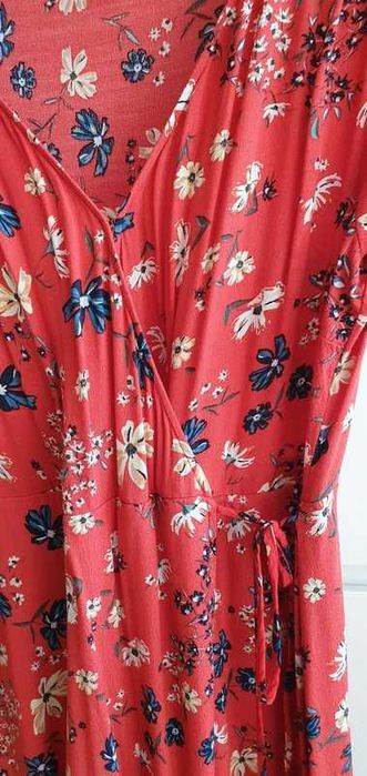 Sukienka kopertowa w kwiaty Czerwona sukienka midi BOHO _ rozmiar 40