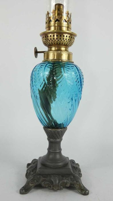 Lampa naftowa cynkal mosiądz zbiornik szkło brenner kominek