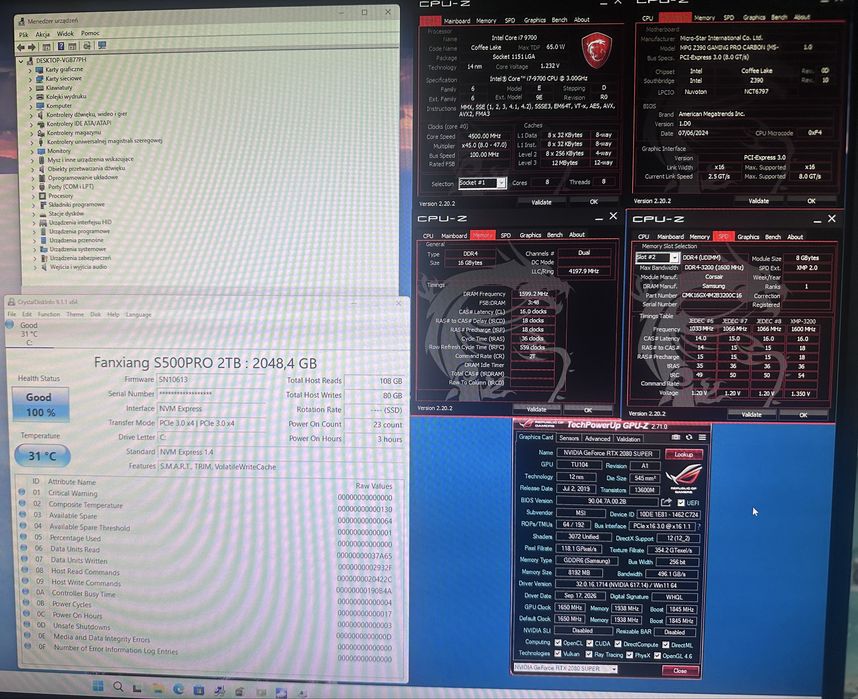 Komputer ganingowy i7 / RTX 2080S /2Tb/ 16G / argb / MSI -MPG /MAG