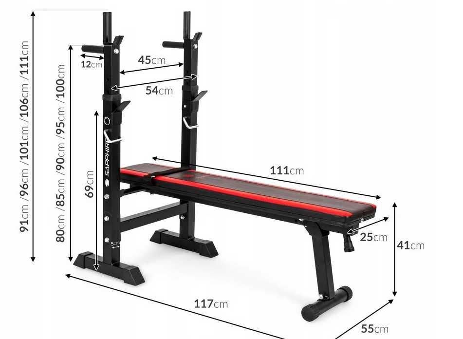 Ławka ławeczka składana do ćwiczeń plus gryf 48kg obciążenie siłownia