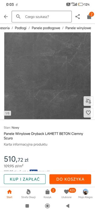 Panele winylowe LVT Firenze Marmo Scuro Dryback 2.5mm (Lamett) – nowe