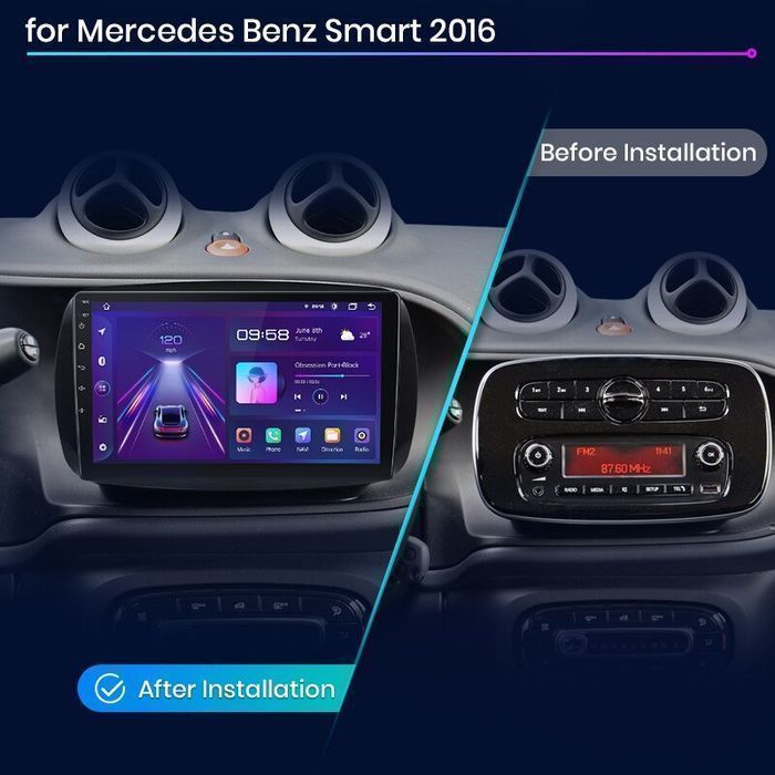 Mercedes Smart 2016 – Radio Android 15 9" CarPlay Android Auto 2GB/32GB GPS Nawigacja Stacja Multimedialna WiFi Bluetooth PL
