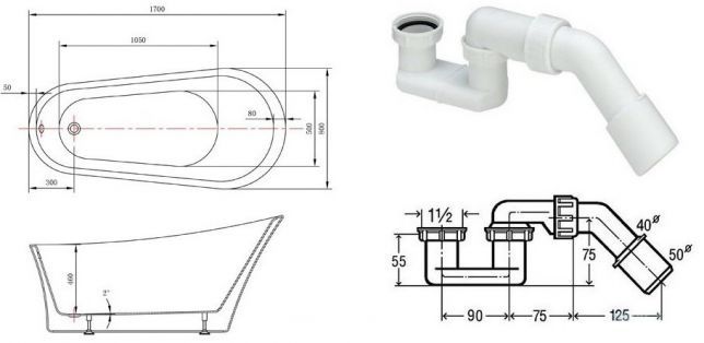 The North Bath Ciri wanna wolnostojąca 170x80cm + syfon klik-klak