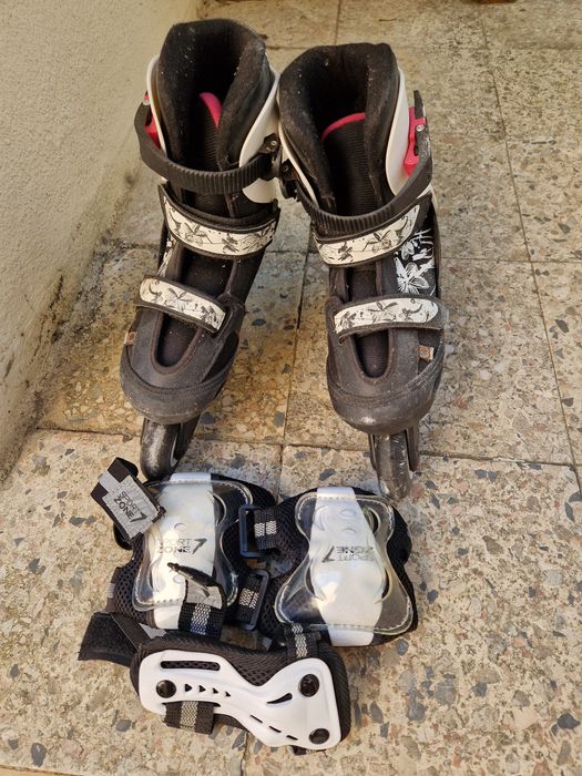 Patins menina e proteção