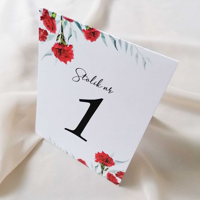Numerki na stół weselny - CZERWONE GOŹDZIKI