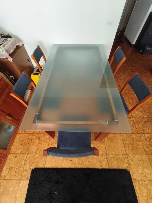 Conjunto de Mesa de Jantar com 5 Cadeiras - Madeira de Cerejeira Maciça