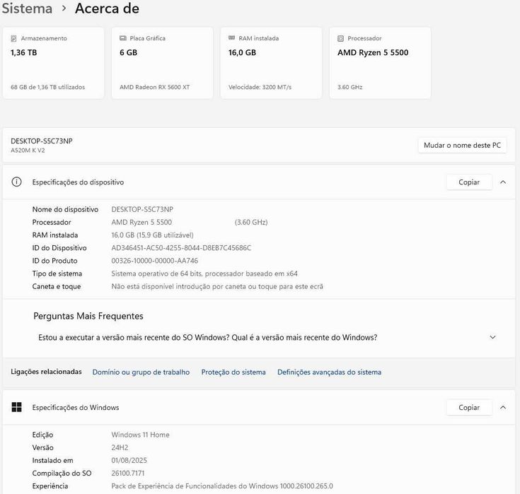 PC Gaming RGB, Ryzen 5 5500, RX 5600 XT, Nvme 1Tb, 16Gb DDR4