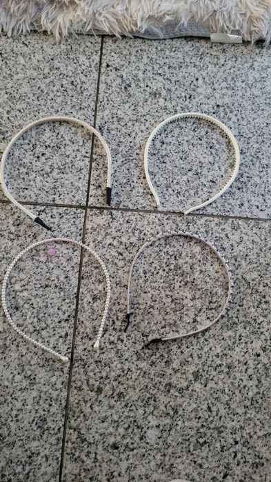 Zestaw 4 opasek perelki opaska biała biała materiałowa