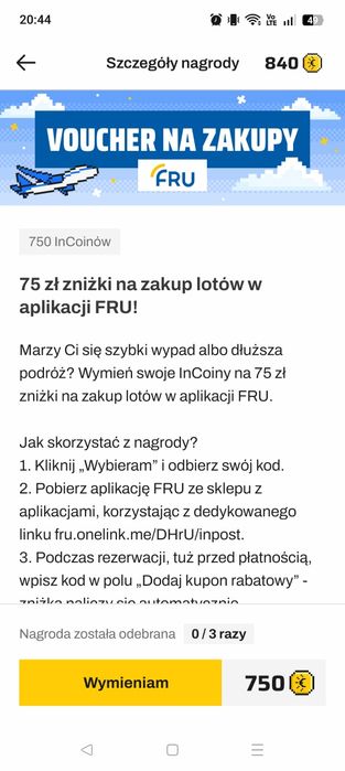 75 zł zniżki na zakup lotu FRU