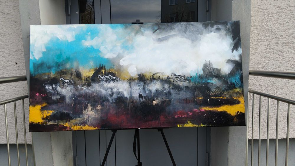 PROMOCJA Duży obraz na płótnie koń konie łąka natura pejzaż oryginał