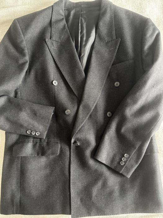 Czarna welniana marynarka dwurzedowa w stylu vintage uniwersalna ciepl